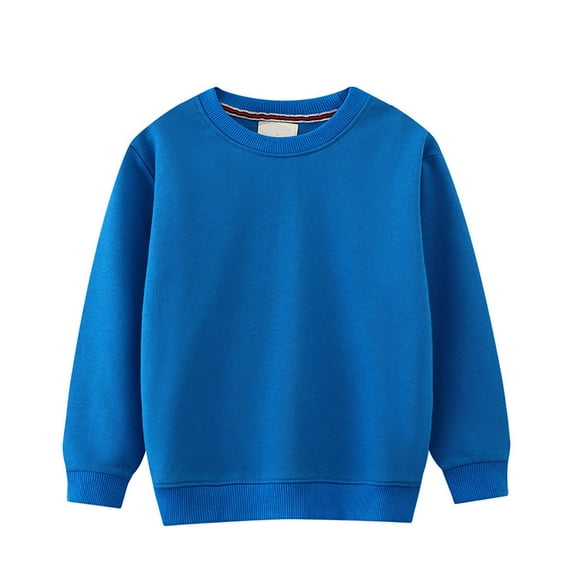 Ulanda Boys Girls Crewneck Sweatshirts Toddler Baby Sweatshirt Solid Cotton Soft Long Sleeve Active Pullover Tshirts (Blue, 4 Years)