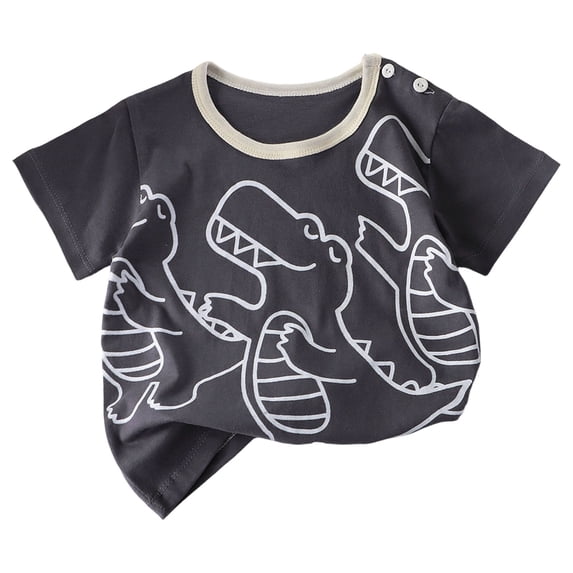 Ulanda Boys Girls Dinosaur T-Shirt Short Sleeve Cotton Graphic Tees for Kids Cute Summer Tops Comfortable Casual Playwear (Black, 6-12 Months)