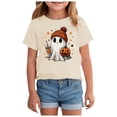 thumbnail image 1 of Ulanda Boys Girls Halloween Shirt Toddler Kids Short Sleeve T-Shirt Ghost Pumpkin Dinosaur Monster Truck Tees Tops 2-7 Years (Beige, 3-4 Years), 1 of 7