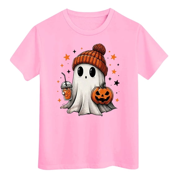 Ulanda Boys Girls Halloween Shirt Toddler Kids Short Sleeve T-Shirt Ghost Pumpkin Dinosaur Monster Truck Tees Tops 2-7 Years (Pink, 5-6 Years)
