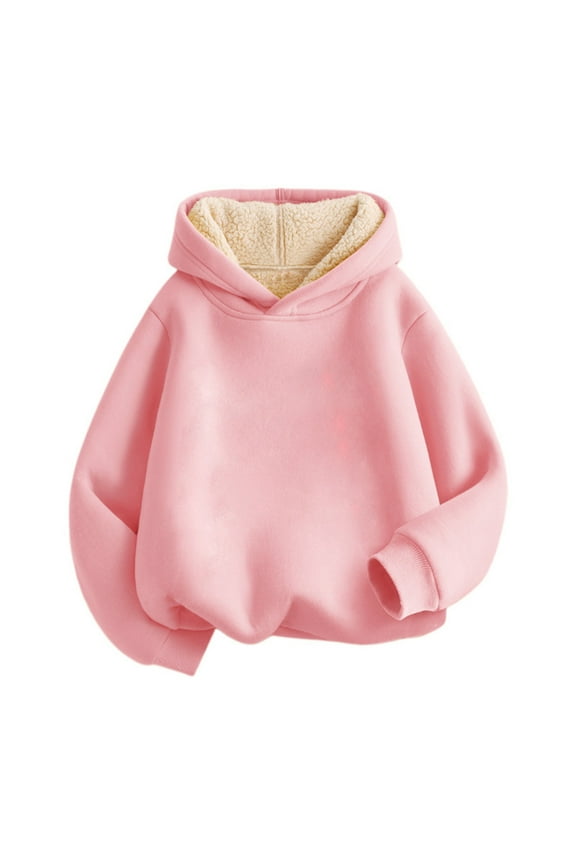 Boys Girls Sherpa Lined Hoodie Pullover Youth Fleece Hooded Sweatshirt Kid's Warm Fuzzy Thicken Clothes Teen Pullover (Pink, 3-4 Years)