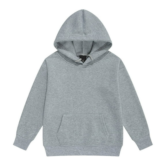 Ulanda Boys Girls Solid Soft Hooded Sweatshirt Classic Oversized Hoodies Loose Pullover Sweatshirts with Pocket for Kids (Grey, 11-12 Years)