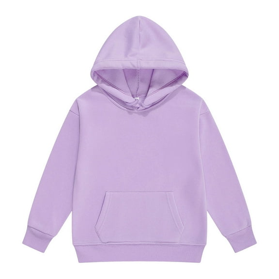 Ulanda Boys Girls Solid Soft Hooded Sweatshirt Classic Oversized Hoodies Loose Pullover Sweatshirts with Pocket for Kids (Light Purple, 11-12 Years)