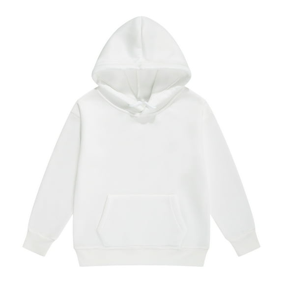 Ulanda Boys Girls Solid Soft Hooded Sweatshirt Classic Oversized Hoodies Loose Pullover Sweatshirts with Pocket for Kids (White, 11-12 Years)