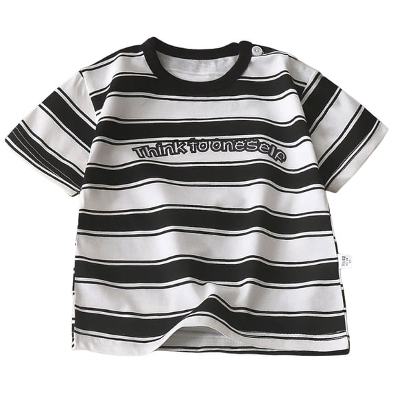 Ulanda Boys Girls Striped T-Shirt, Long Sleeve Short Sleeve Crewneck Tee T-Shirt (Black, 4-5 Years)