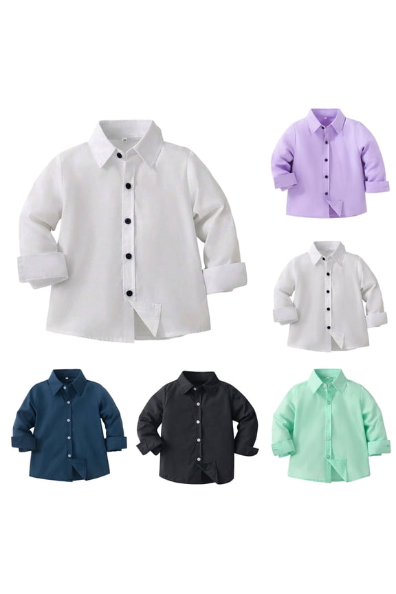 Boys Long Sleeve Casual Button Down Shirts Collared Uniform Kids Dress Shirt Button Up Uniform (Purple, 4-5 Years)