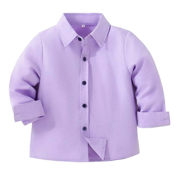 Ulanda Boys Long Sleeve Casual Button Down Shirts Collared Uniform Kids Dress Shirt Button Up Uniform (Purple, 5-6 Years)