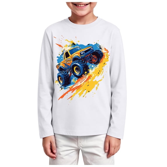 Ulanda Boys Long Sleeve Graphic T Shirts - Soft Crewneck Pullover, Casual Tops for School & Daily Wear Size 6-18 (White, 7-8 Years)