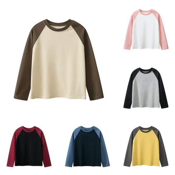 Ulanda Boys Long Sleeve Raglan T Shirts Kids Color Block Crewneck Casual Tops Tees (Red, 13-14 Years)