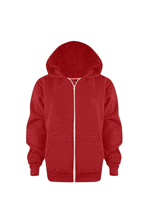 Boys School Uniform Hoodies Solid Zip Up Long Sleeve Sweatshirt Oversized Hooded Pullover Tops Athletic Sports Outwear Coats (Red, 5-6 Years)