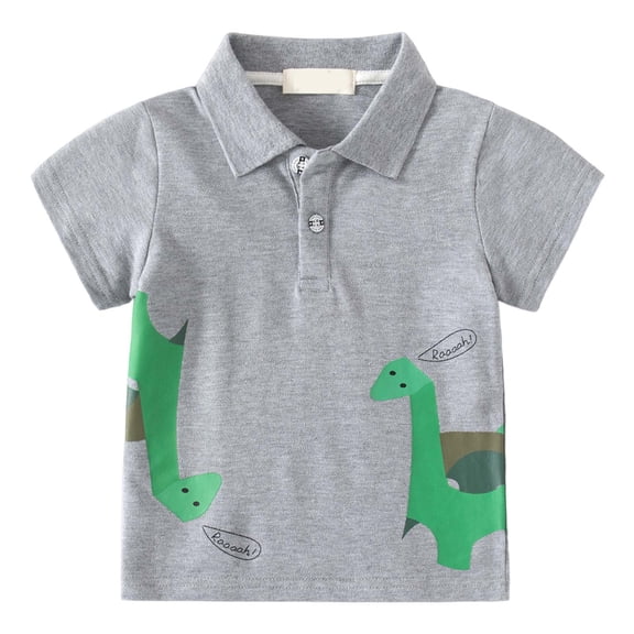 Ulanda Boys Short Sleeve Polo Shirt Kids Dinosaur Active Shirts Toddler Girls Collared Buttons School Uniform Shirts Summer Tops (Grey, 1-2 Years)