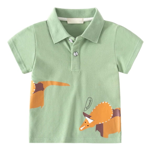 Ulanda Boys Short Sleeve Polo Shirt Kids Dinosaur Active Shirts Toddler Girls Collared Buttons School Uniform Shirts Summer Tops (Light Green, 2-3 Years)