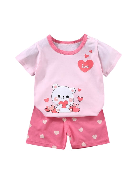 Boys' Short Sleeve T-Shirt and Short Outfit Set Size 1-7 Years Toddler Boys' Dinosaur Print Cotton Summer Outfits Sets (Light Pink, 6-12 Months)