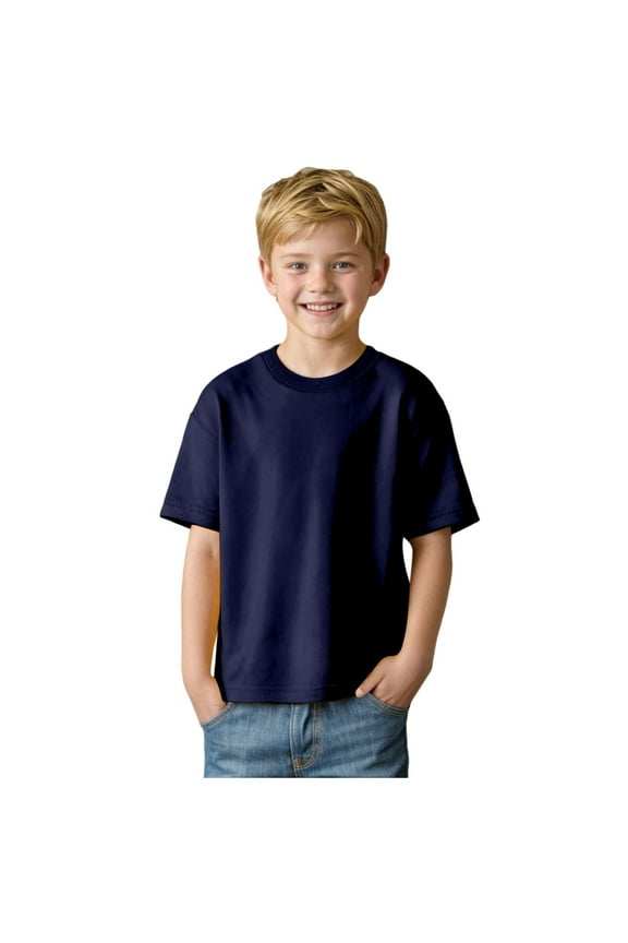 Boys T-Shirts Kids Short Sleeve Crewneck Solid Basic Tees Casual Tops (Navy, 3-4 Years)