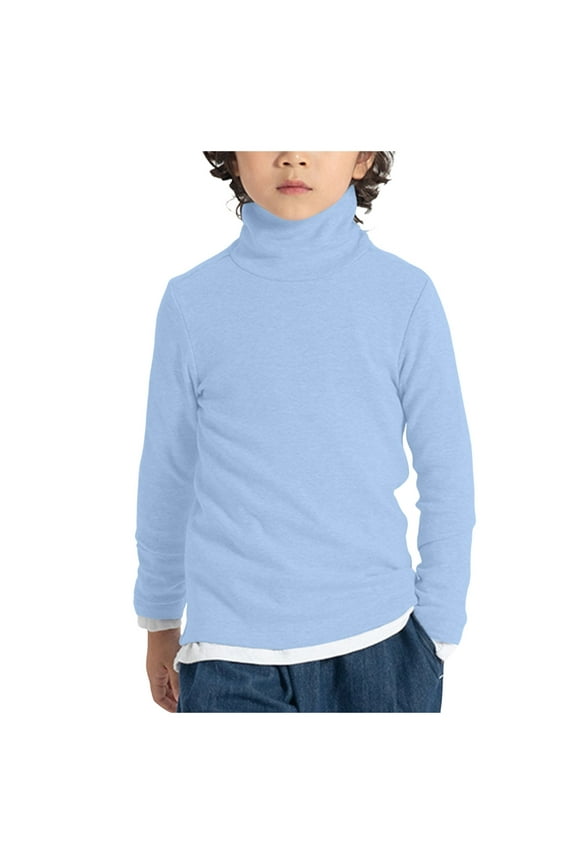 Boys Turtleneck Sweater, Big Boys' Kids Youth Turtle Neck Long Sleeve Pullover Girl Boys Tops (Light Blue, 12-18 Months)
