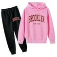 thumbnail image 1 of Ulanda Brooklyn New York Lounge Sets 2 Piece Outfits for Girls Toddler Hooded Fall Casual Kids Tracksuit Sets Winter Fall (Pink, 1-2 Years), 1 of 9
