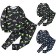 thumbnail image 1 of Ulanda Cartoon Dinosaurs Green Blue Toddler Clothing Set Footless Fall Clothes (Green, 6-7 Years), 1 of 9