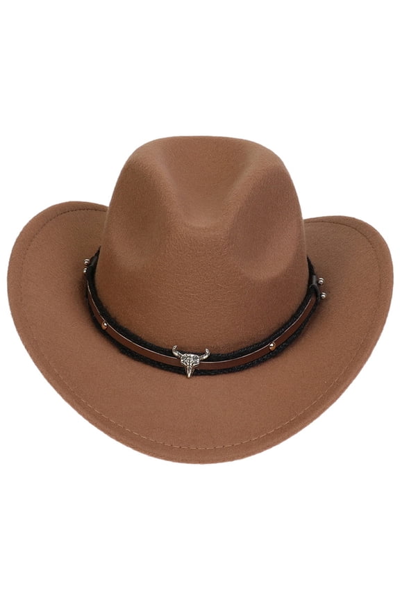 Children Western Hats Boys Girls Cowboy Felt Fedora with Belt Buckle (Khaki, 3-18 Years)