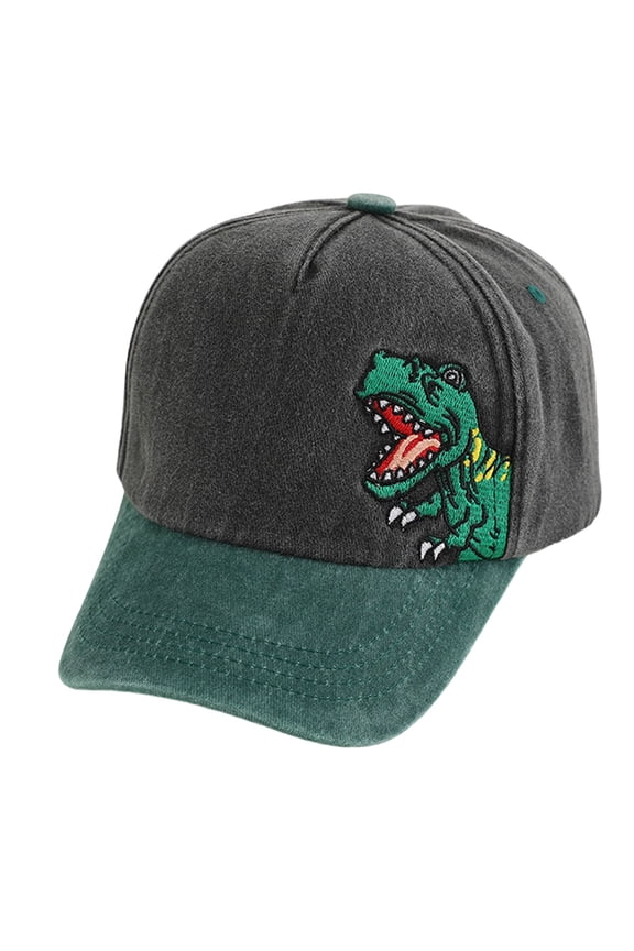 Children's Dinosaur Embroidered Baseball Cap, Boys and Girls Washed Cotton Two-Tone Tyrannosaurus Rex Hat (Black, 3-8 Years)