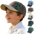 thumbnail image 1 of Ulanda Children's Dinosaur Embroidered Baseball Cap, Boys and Girls Washed Cotton Two-Tone Tyrannosaurus Rex Hat (Coffee, 3-8 Years), 1 of 5