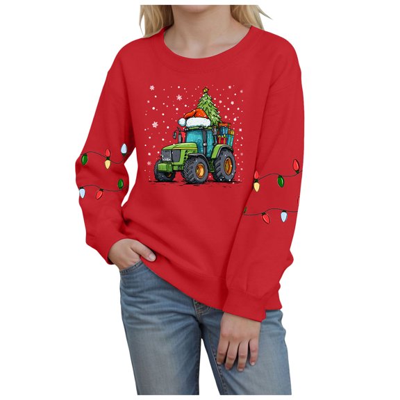Ulanda Christmas Shirt for Toddler Boys Girls Funny Xmas Dinosaur Truck Reindeer Long Sleeve Shirt (Red, 3-4 Years)