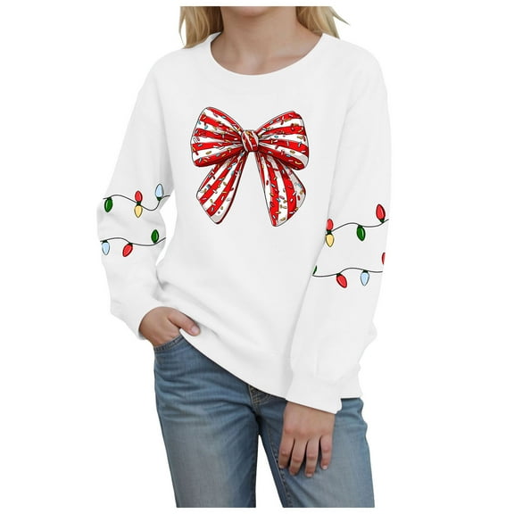 Ulanda Christmas Shirt for Toddler Girls Cute Christmas Tree Bow Long Sleeve T-Shirts Funny Xmas Gift Holiday Tee Tops (White, 2-3 Years)