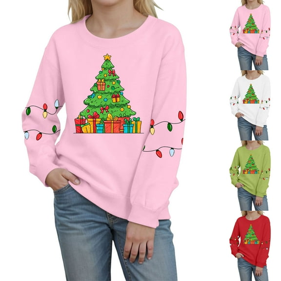Ulanda Christmas Shirts Kids Boys Girls Merry And Bright Sweatshirts Toddler Xmas Long Sleeve Shirt (White, 2-3 Years)