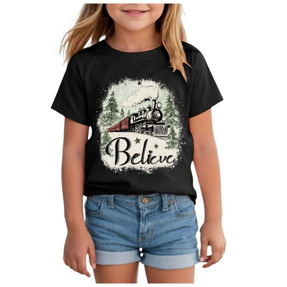 Ulanda Christmas Tree Shirts Toddler Boys Girls Christmas Tshirts Xmas Short Sleeve Graphic Tees Holiday Tops (Black, 9-10 Years)