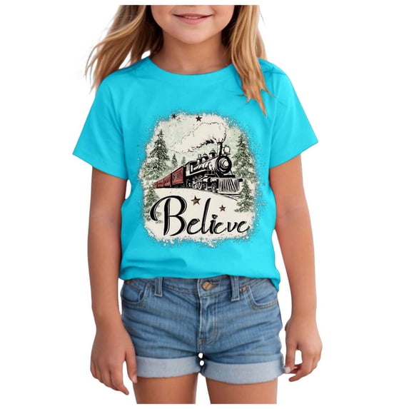Ulanda Christmas Tree Shirts Toddler Boys Girls Christmas Tshirts Xmas Short Sleeve Graphic Tees Holiday Tops (Light Blue, 9-10 Years)
