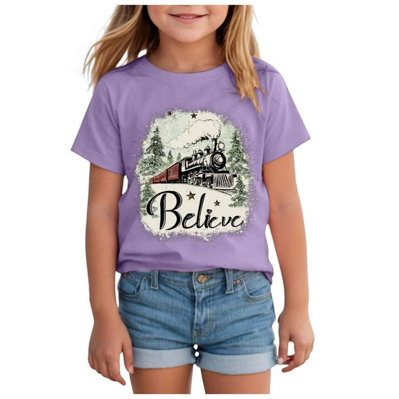 Ulanda Christmas Tree Shirts Toddler Boys Girls Christmas Tshirts Xmas Short Sleeve Graphic Tees Holiday Tops (Purple, 9-10 Years)