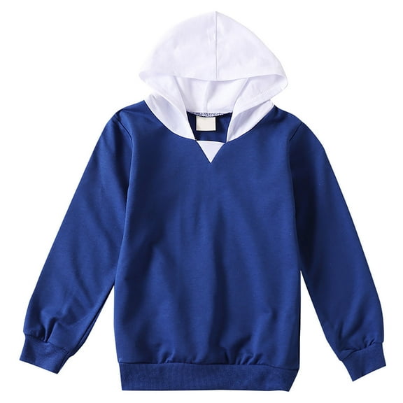 Ulanda Cute Block Color Hoodies for Girls Trendy Preppy Hooded Sweatshirts Oversized Long Sleeve Clothes with Pockets (Blue, 7-8 Years)
