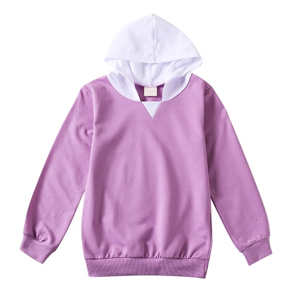 Ulanda Cute Block Color Hoodies for Girls Trendy Preppy Hooded Sweatshirts Oversized Long Sleeve Clothes with Pockets (Purple, 7-8 Years)