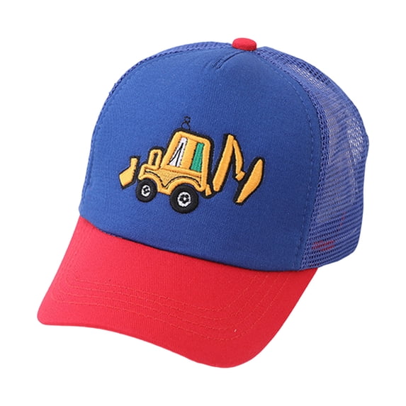 Ulanda Cute Embroidery Excavator Kids Baseball Cap Adjustable Cotton Washed Vintage Cowboy Hat for Boys Girls Age 2-8 (Blue, One Size)