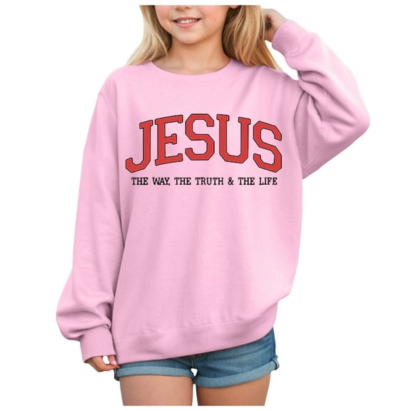 Ulanda Cute Jesus Sweatshirt for Teen Girls Preppy Graphic Sweat Shirts Long Sleeve Pullover Tops Size 10-12 (Pink, 4Y)