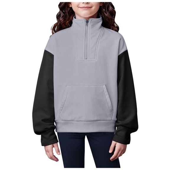 Ulanda Fashion Girls Half Zip Sweatshirt Kids Long Sleeve Quarter Zip Pullover Toddler Fall Winter Casual Neck Jumper Tops (Light Gray, 11-12 Years)