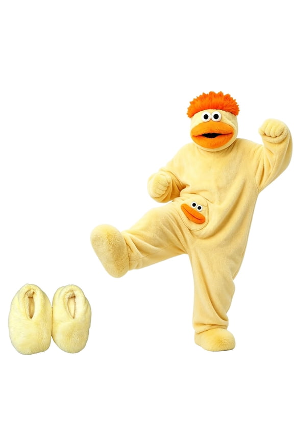 Funny Big Mouth Monster Onesie for Kids Silly Monster Onesies with Shoes Soft Plush Jumpsuit Cozy Halloween Outfit (Yellow, XL)
