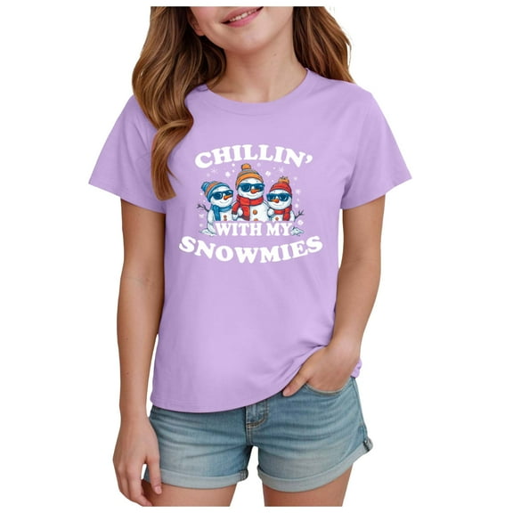 Ulanda Funny Chillin With My Snowmies Christmas Snowman Kids T-Shirt (Light Purple, 9-10Years)