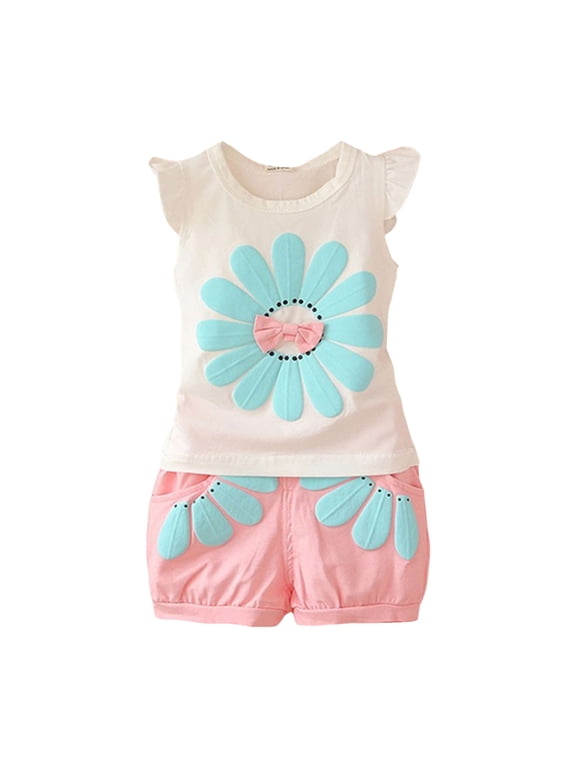 Girl Clothes Toddler Girls Summer Outfit Heart Tank Top+Pink Shorts 2 Piece Clothing for Girl 1 2 3 4 5 6 7 T Girls Summer Set Pink for Size 2-3 Years