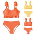 thumbnail image 1 of Ulanda Girl's 2 Piece Bathing Suit Ruffle Trim Summer Bikini Swimsuit (Orange, 5-6 Years), 1 of 7