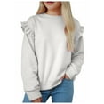 thumbnail image 1 of Ulanda Girl's Cotton Sweatshirts Cute Ruffle Shoulder Crewneck Sweatshirts Toddler Girls Trendy Casual Pullover Preppy Tops (Beige, 9-10 Years), 1 of 5