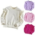 thumbnail image 1 of Ulanda Girl's Cotton Sweatshirts Cute Ruffle Shoulder Crewneck Sweatshirts Toddler Girls Trendy Casual Pullover Preppy Tops (Hot Pink, 9-10 Years), 1 of 5