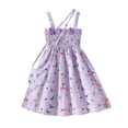 thumbnail image 1 of Ulanda Girl's Floral Print Summer Dress Bowknot Ruched Bust A Line Cami Dress High Waist Ruffle Hem Cute Sun Dresses (Purple,7 Years), 1 of 8