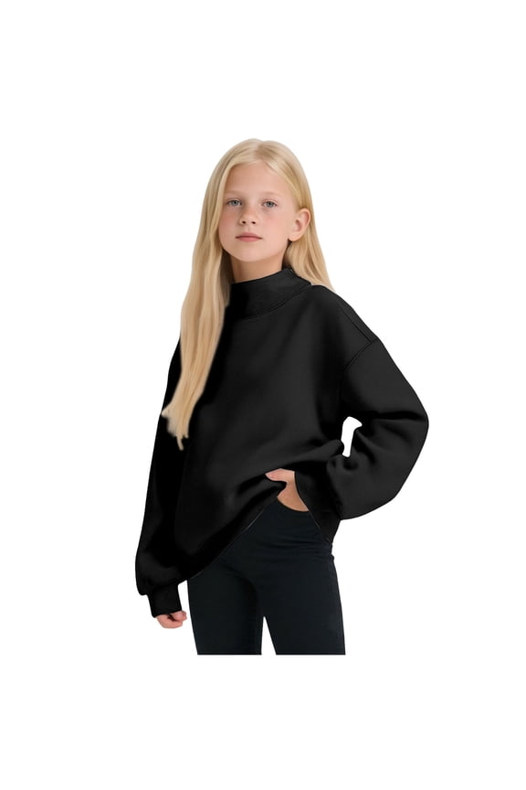 Girl's Juniors Velour Oversized Hoodie Sweatshirt Cute Long Sleeve Plain Hooded Pullover Tops Loose Kids Preppy Clothes Fall (Black, 13-14 Years)