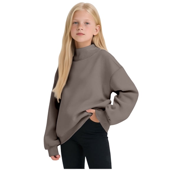 Ulanda Girl's Juniors Velour Oversized Hoodie Sweatshirt Cute Long Sleeve Plain Hooded Pullover Tops Loose Kids Preppy Clothes Fall (Khaki, 14-15 Years)