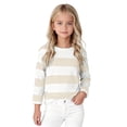 thumbnail image 1 of Ulanda Girl's Long Sleeve T-Shirts Striped Girls Classic Cotton Blend Crewneck Tee Kids Stripes Shirt Soft Everyday Basic Top (Beige, 5-6 Years), 1 of 7