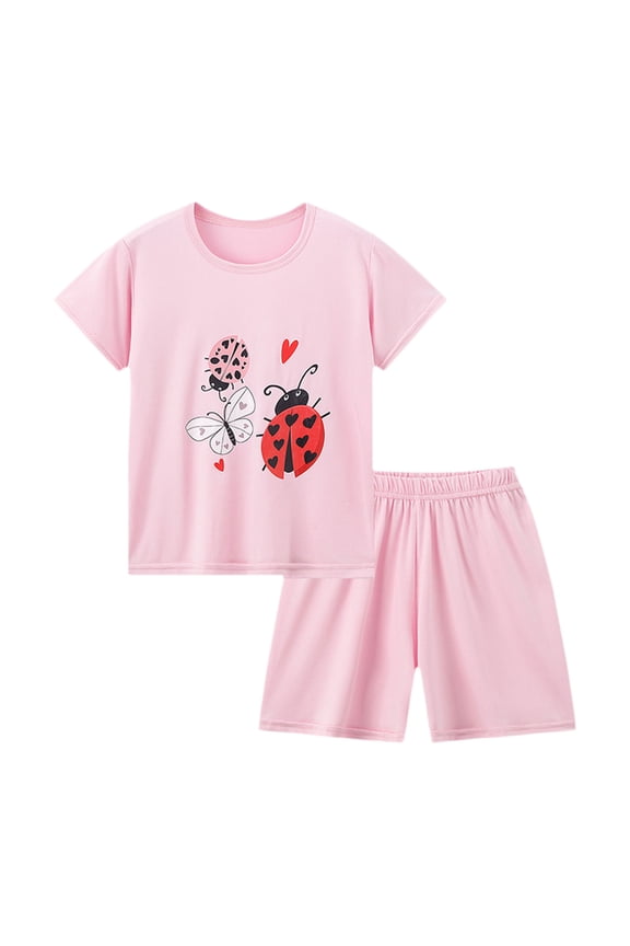 Girls 2 Piece Summer Outifts Graphic Short Sleeve Tops and Elastic Waist Shorts Set with Pocket (Light Purple, 9-10 Years)