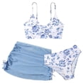 thumbnail image 1 of Ulanda Girls Bikini Sets Three Piece Floral Camisole Tops Ruched Skirts with Panty Bathing Suit Summer Girl's Swimwear (Blue, 11-12 Years), 1 of 6