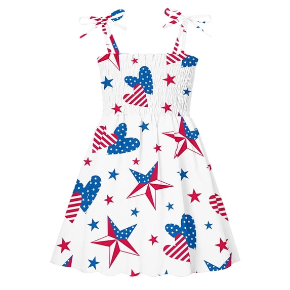 Ulanda Girls 4th of July Dress American Flag Skirt Kids Patriotic Clothes Stripe Sleeveless Tank Dresses 2-8 Years (Silver, 12-18 Months)