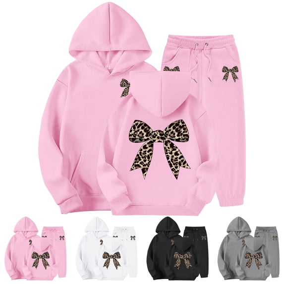 Ulanda Girls Bowknot Tracksuits 2 Piece Cute Cpmfy Sweatsuit Hoodie and Jogger Sweatpants Athletic Casual Fall Winter Outfits (Black, 13-14 Years)