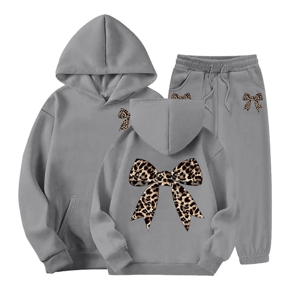 Ulanda Girls Bowknot Tracksuits 2 Piece Cute Cpmfy Sweatsuit Hoodie and Jogger Sweatpants Athletic Casual Fall Winter Outfits (Grey, 6-7 Years)